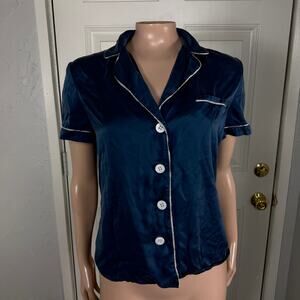 Ravella Sleep Women's Shirt XS Silk Pajama Top Button Classic Designer E23